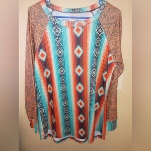 Crazy Train Southwest Stripe Long Sleeve Top